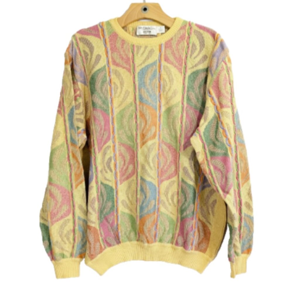 Mens Vintage Sweater Medium Colorful Print 90s style Cotton Blend St. Croix Oggi - Picture 6 of 10